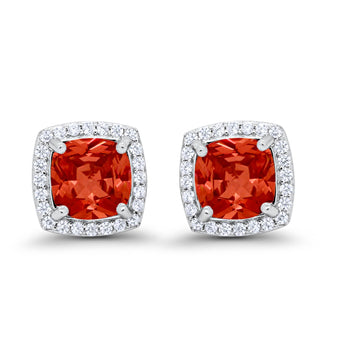 Halo Cushion Bridal Earrings Simulated Garnet CZ 925 Sterling Silver